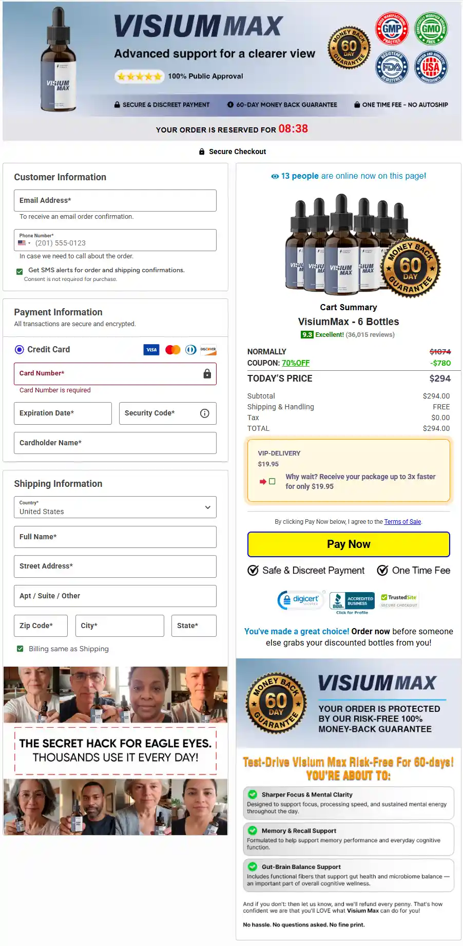 Visium Max checkout page